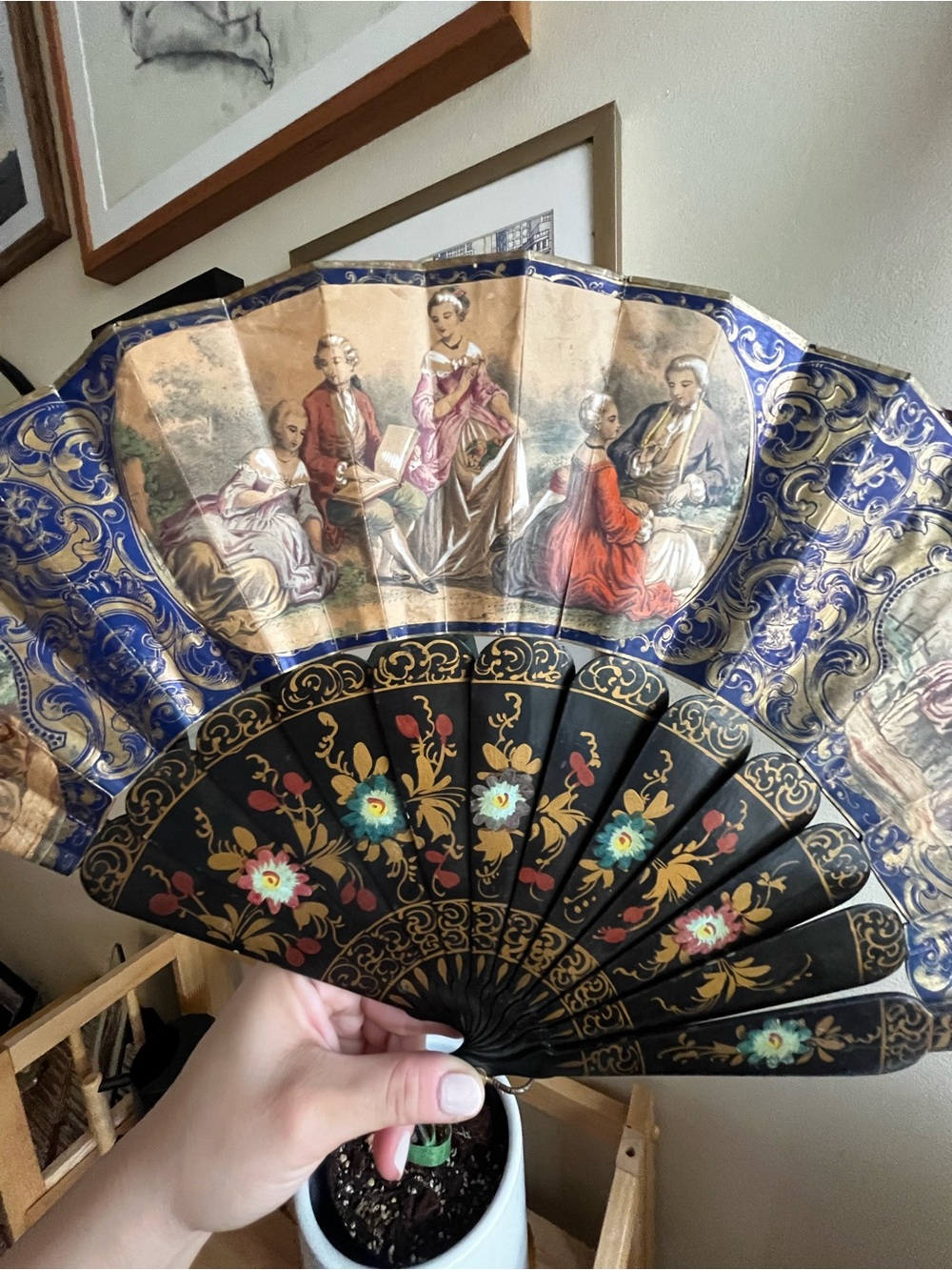 Antique 20th century rococo revival souvenir fan